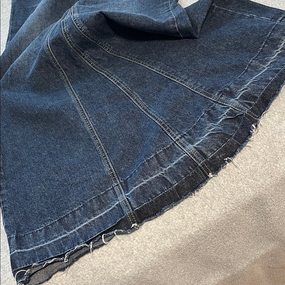 Vintage Y2K Boho Maxi Denim Skirt Medium Western Raw Hem Festival Aline - Picture 9 of 12